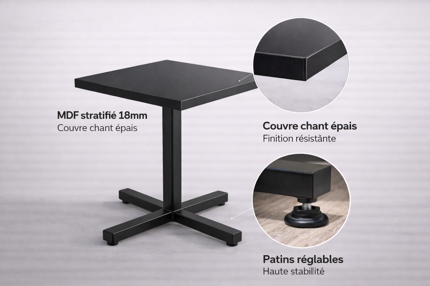 Table café restaurant 55x55 – WOW CENTRAL – Noir