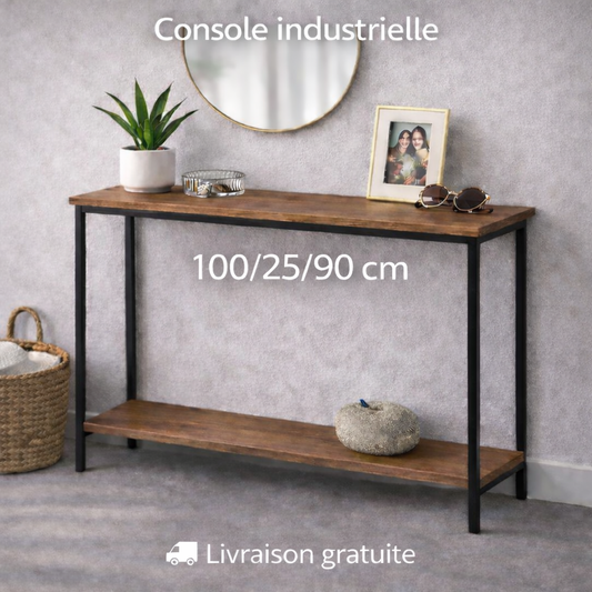 Console Industrielle – Bois & Métal (100 cm)