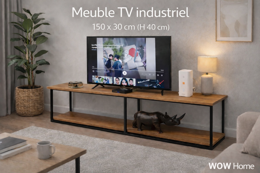 Meuble TV Industriel – Bois & Métal (150 cm)