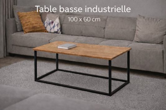 Table Basse Industrielle – Bois & Métal (100 x 60 cm)