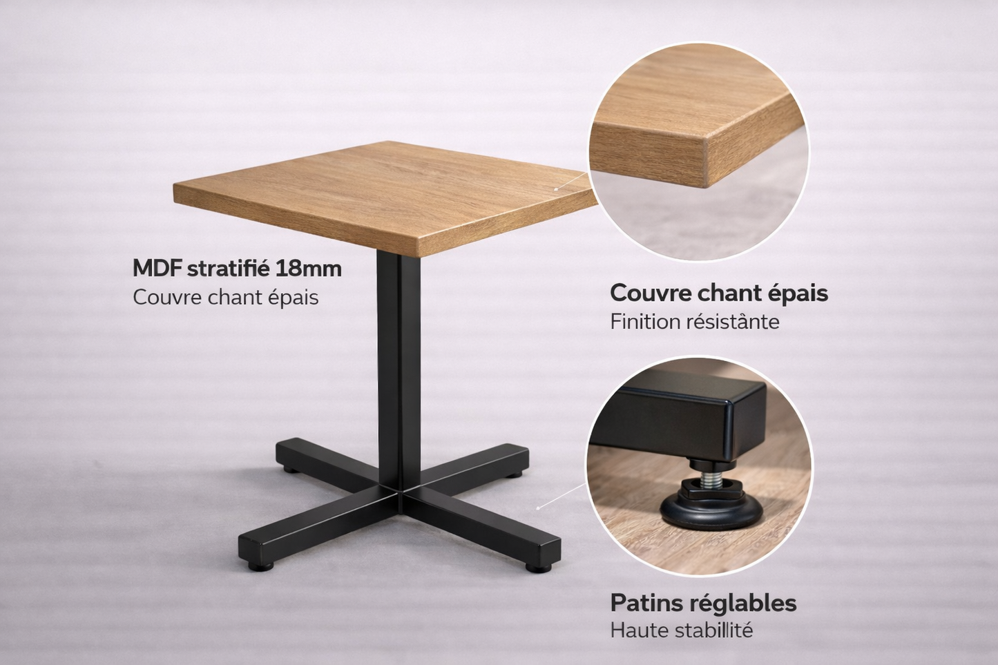 Table café restaurant 55x55 – WOW CENTRAL – Effet bois