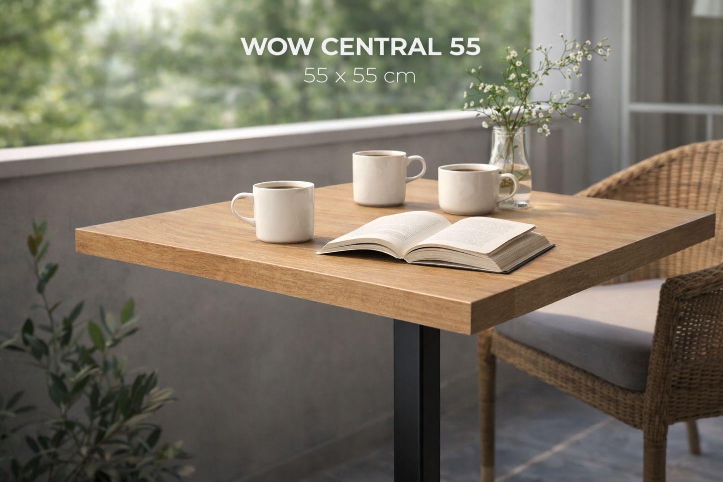 Table café restaurant 55x55 – WOW CENTRAL – Effet bois
