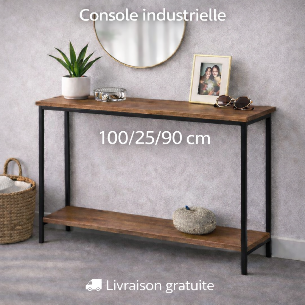 Console Industrielle – Bois & Métal (100 cm)