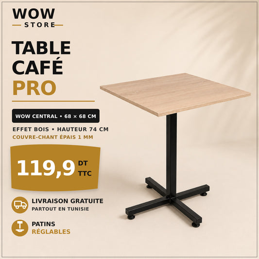 Table café restaurant 68x68 – WOW CENTRAL – Effet bois