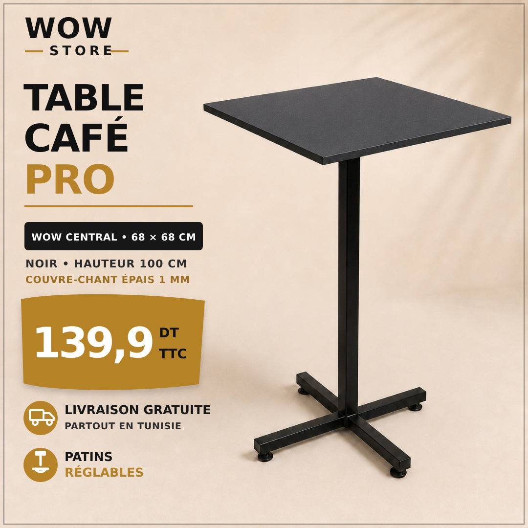 Table haute café restaurant 68x68 – WOW CENTRAL – Noir – H100 cm