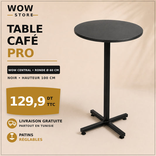 Table haute café restaurant ronde Ø60 – WOW CENTRAL – Noir – H100 cm