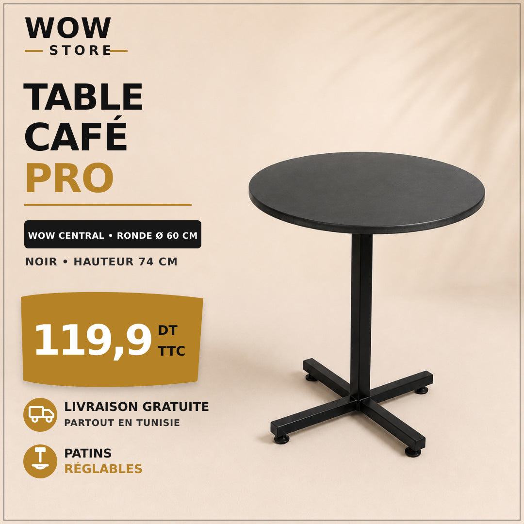 Table café restaurant ronde Ø60 – WOW CENTRAL – Noir – H74 cm