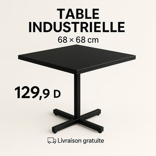 Table industrielle carrée – Noir | 68 × 68 cm