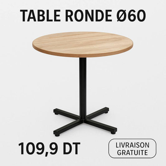 Table industrielle ronde – Effet bois | Ø 60 cm