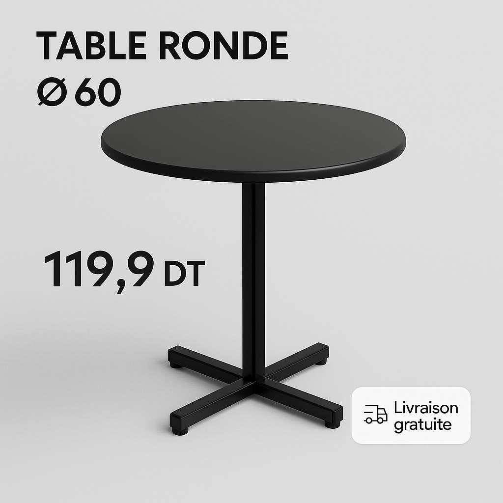 Table industrielle ronde – Noire | Ø 60 cm