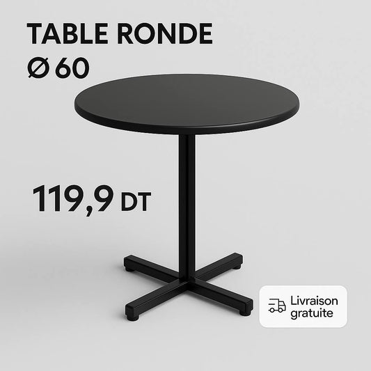 Table industrielle ronde – Noire | Ø 60 cm